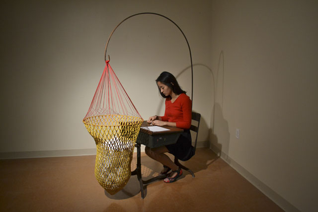 2.“Anchored” mixed media, performance 90” x 25” x 48” 2013 