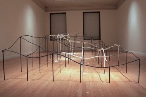 "Solitary Skin" 2013 rebar, reclaimed porcelain slip, 51 x 96 x 256 in. 