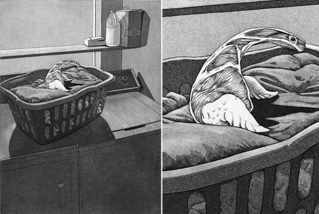 Fresh Laundry engraving, aquatint , 10.5” x 8” , 2013  