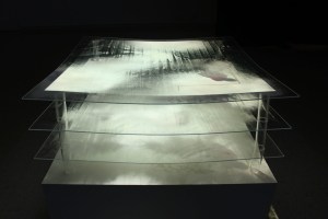 Negotiate: drawing animation and video performance projected on plexi glass and sand-2012, 42"X42"X42"