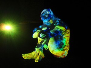 BIO, Coil built white earthenware clay and digital video projection, 34" x 22" x 70", 2012