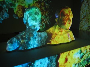 Protastatic Homeostasis, Coil built white earthenware clay and digital video projection, 17.5"x36.5"x13", 2013