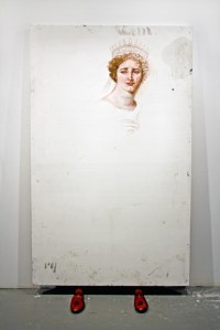 Clytemnestra, oil on panel with shoe horns, 72x 42", 2008 