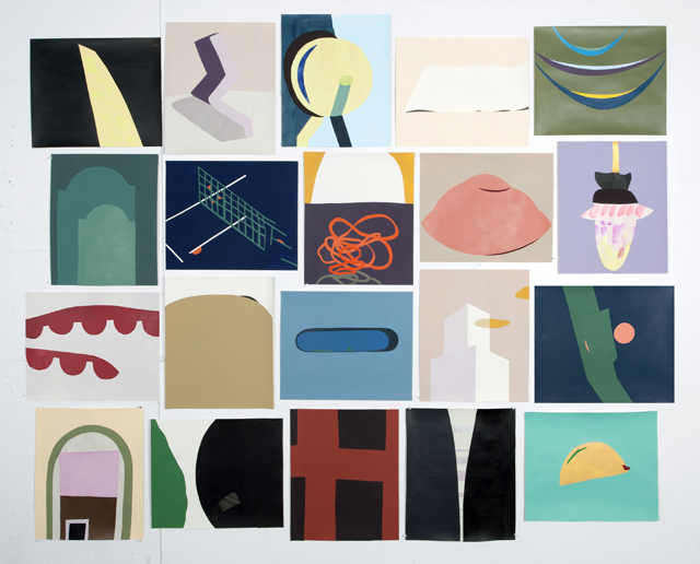 Group, flash and acrylic on cut and pasted paper, 2013