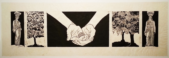 Frieze, Woodblock on handmade abaca paper, 12" x 42", 2014