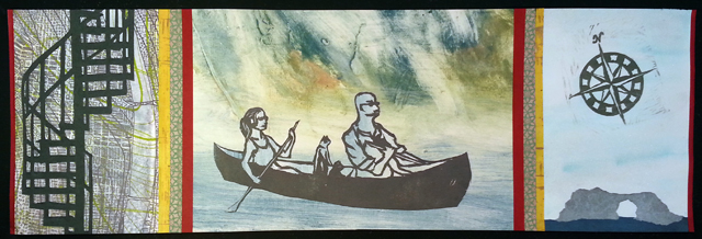 True North, Collage of handmade papers, found and printed matter, 9" x 24", 2013