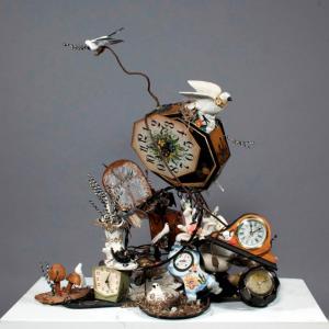 Time Flies. Found Objects, Mixed Media. 31_ x 28_ x 16_. 2013