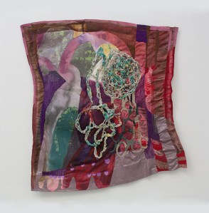 Bruised Plum, Acrylic/latex paint, thread, plastic, fabric, polyfill, 28” x 26”, 2013