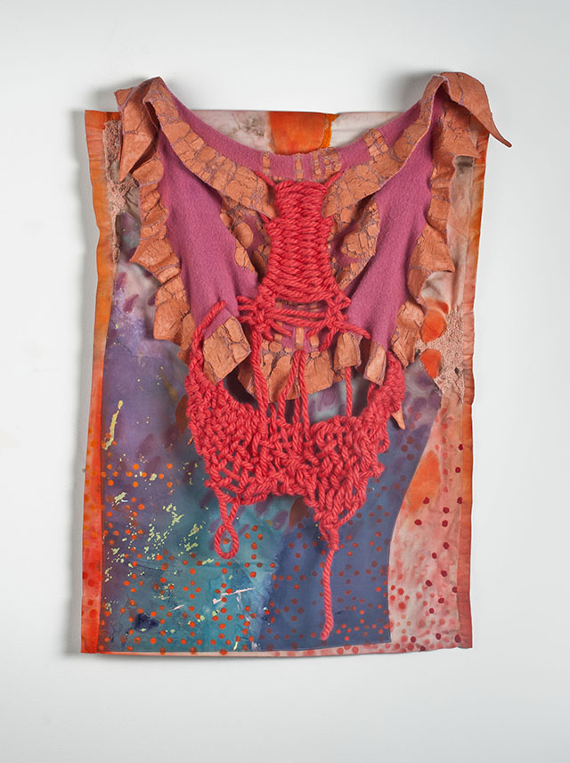 Corporeal, Acrylic/latex paint, thread, yarn, fabric, 31” x 22.5”, 2013