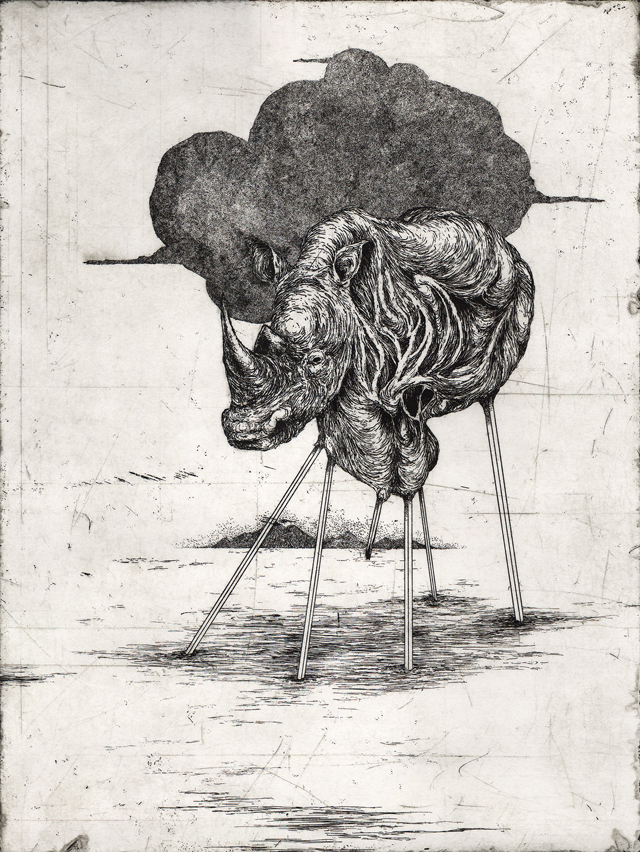 Horned, Etching, 9in x 12in, 2014