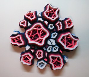 Patiflasmic Flamungle Gestation Movement #5, Hand cut paper and acrylic on panel, 24" x 24" x 7", 2014