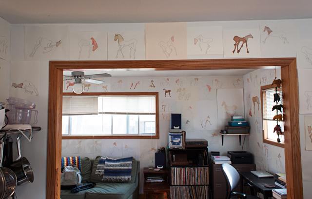 Homebones, 500 drawings (graphite, marker, milk, flour and cornstarch on paper), size varies, 2014