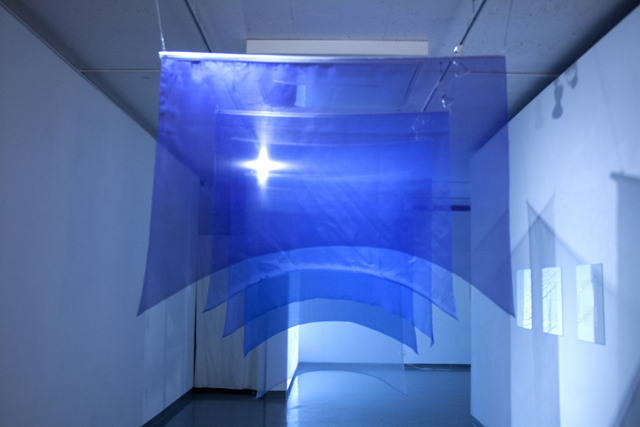  “The Five Layers of the Earth’s Atmosphere” Silk organza, poster hangers, fishing line Dimensions variable 2014 