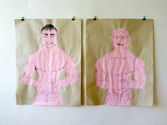 "TWINS L+R" Acrylic paint and sumi ink 19x24" each 2014