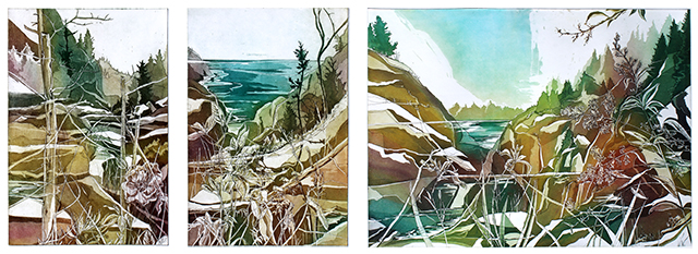  In the Shadow of Anthills (triptych), Intaglio, 2 panels 18” x 12”, 1 panel 18” x 24”, 2014