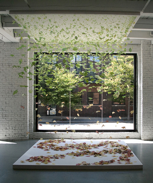 Disintegration Monotype, Monofilament, Acrylic Medium, Crochet, Glass Beads, Wood and Fabric 11' x 9' x 9' 2011