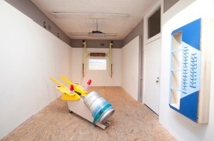 nstallation view of exhibition “Lucky Strike” (Mobilized Concession for Post-Bowlers, Murphy Bench, and Switch Board) at the Howard Art Project in Boston, photo by Suzi Grossman, 2013