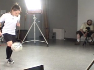 Filming a soccer player for “After Muybridge, After Marey”
