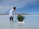 PlantBot Genetics Co-Founder Wendy DesChene with Monsantra PlantBot at Great Saltt Lake in Utah