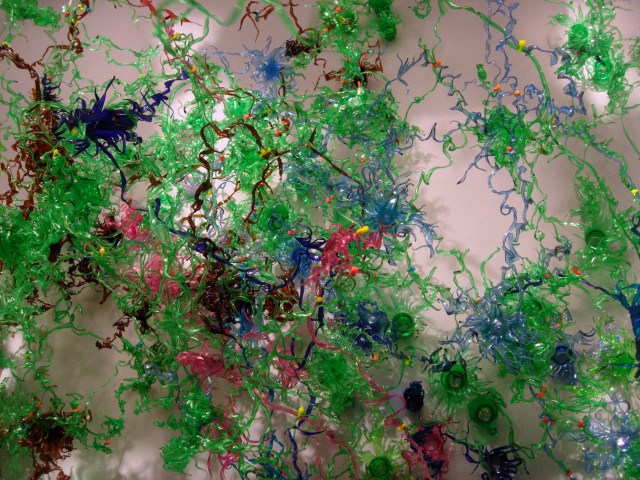 your whispers tickle  installation detail with melted plastic bottles  2011  