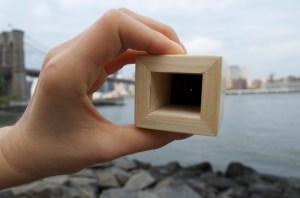 Pale Blue Dot Viewfinder (for Carl Sagan) wood, plexi, paper, ink, landscape 1 1/2" x 2" x  2 1/2" 