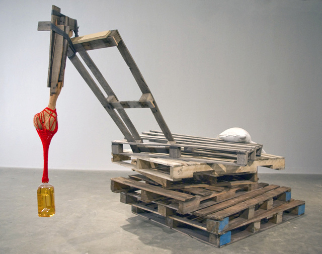 My Mom wore her nice shoes to work and hurt her knee moving pallets, wood, yarn, rubber, sandbags, pine-sol