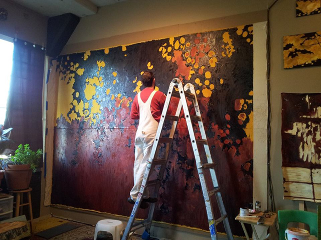 Working in Studio on Tree Shadow