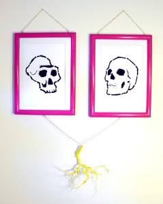 Family Portrait paper, faux fur, wood, metal chain, found objects 22 x 27 x 5 inches