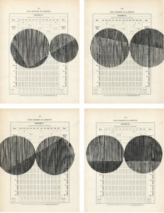 “Tiny Little” series pairs of woodblocks on 1920s navigational charts 8.75 x 11" each, unique impressions 2014