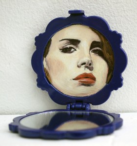 Lana Compact, 2.75” x 2.75” x 2.5”, oil on compact mirror, 2014.