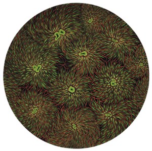 Nervous, acrylic on panel, 17 inches round, 2014