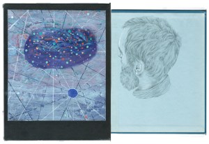 "Untitled (Tzvi)." Graphite, chalk, oil paint on found surfaces. 10 5/8" x 15 5/8". 2013-2014.