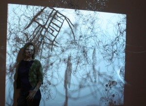 Centered, Installation, Light Projected Image, Aluminum Wire, and Mylar, 2009