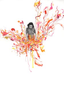 "Maybe you don't worry enough," found image and gouache on paper, 18"x24", 2014