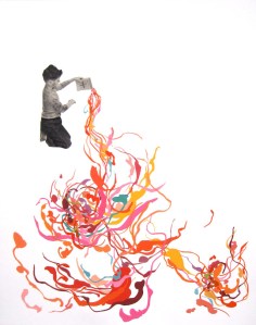 "Just one more, I promise," found image and gouache on paper, 11"x14", 2014