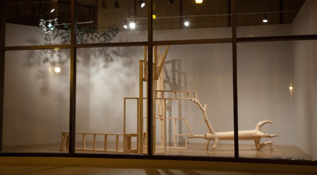 Searching For a Toehold, 2012 2x4s, Tarp, & Monofilament Dimensions Variable Photo Credit: Dustin Trey