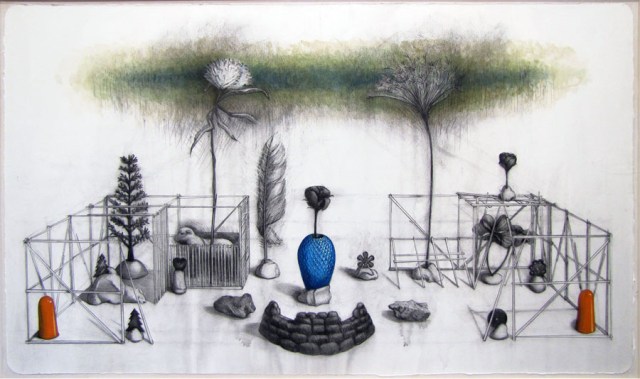 The Garden 2013, mixed media on paper 36 x 60 inches