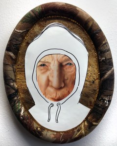 Untitled Hoodie, 2014, Mixed media with airbrushed acrylic portrait, 13" x 2" x  17"