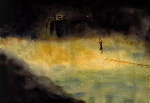 One Man along Riverside / Watercolor / 15” x 11.5” / 2012