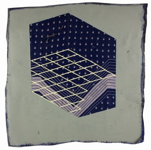 “Middle Ground,” Laser-cut paper, fabric, graphite, charcoal, and acrylic on paper, 26” x 26”, 2014