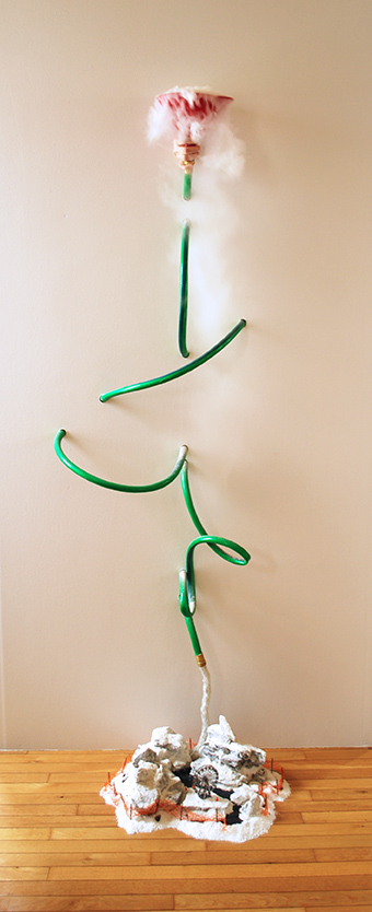 Running Through Empty Parking Lots. Funnel, Human Hand, Garden Hose, Dry Ice, Ferris Wheel, Traffic Cones made from pencil tips and paint, Rocks, Epsom Salts, Citrus Bag Scraps, Toothpicks, Hot Glue, Paint. 84" x 36" x 20 2014