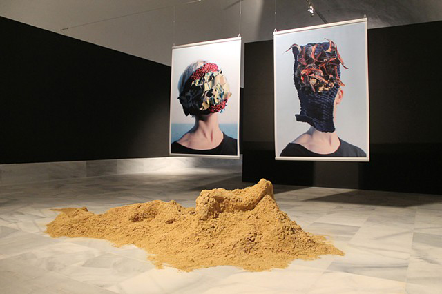 Installation Shot: Meaning Structures, Digital Prints on Vinyl, Sand, print dimensions 5' x 3' , 2014 