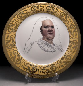 Guess Who's Coming to Lunch (More Important People We Can't Afford to Know- Ms. Rinehart),White Porcelain, 22ct. Gold, Decal, 10" dia., 2013