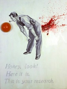 Your Research, 2013 oil and plastic on wood 18” x 23 ¾”