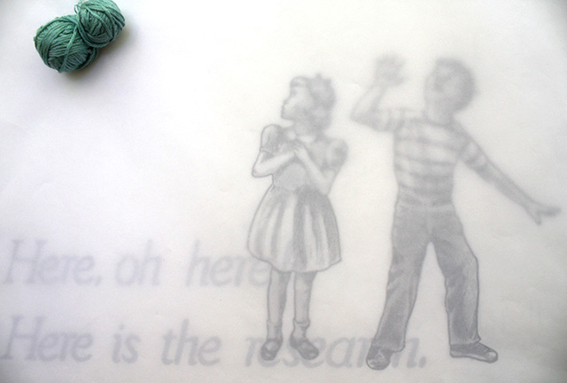 Detail of Research Drawing #4, 2011 Graphite and yarn on layered drafting vellum 19” x 25”