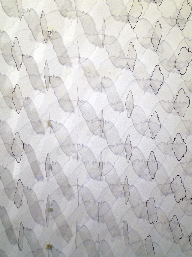 200 Quatrefoils, 200 Acetate quatrefoils and marker on cut dry wall. Site specific. 145 x 145 cm. 2014.