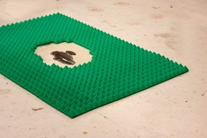  5 - 0      Woodcut and Screenprint on Muslin, Mylar, and Acoustic Foam      4 ft. x 6 ft.      2014