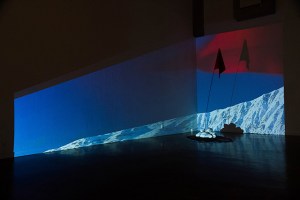 Terra Nullius, 2013 mixed media with HD video loop variable to 10ft high