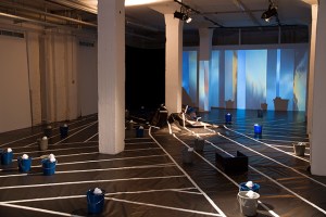 Float, 2014, thermoformed Styrene, buckets, water, paper, tape, HD video loop variable dims