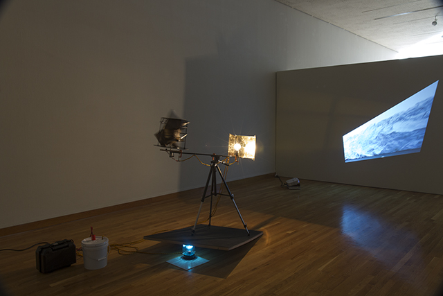 Liminal Observation System 1.0, 2013 mixed media with analog timer, DC motor, HD video projection variable to 40"high